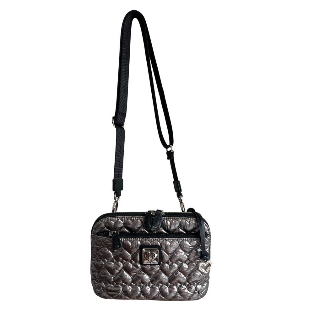 Brighton Koko Metallic Organizer Pewter Heart To Heart Crossbody Wallet H5518R - Picture 2 of 10